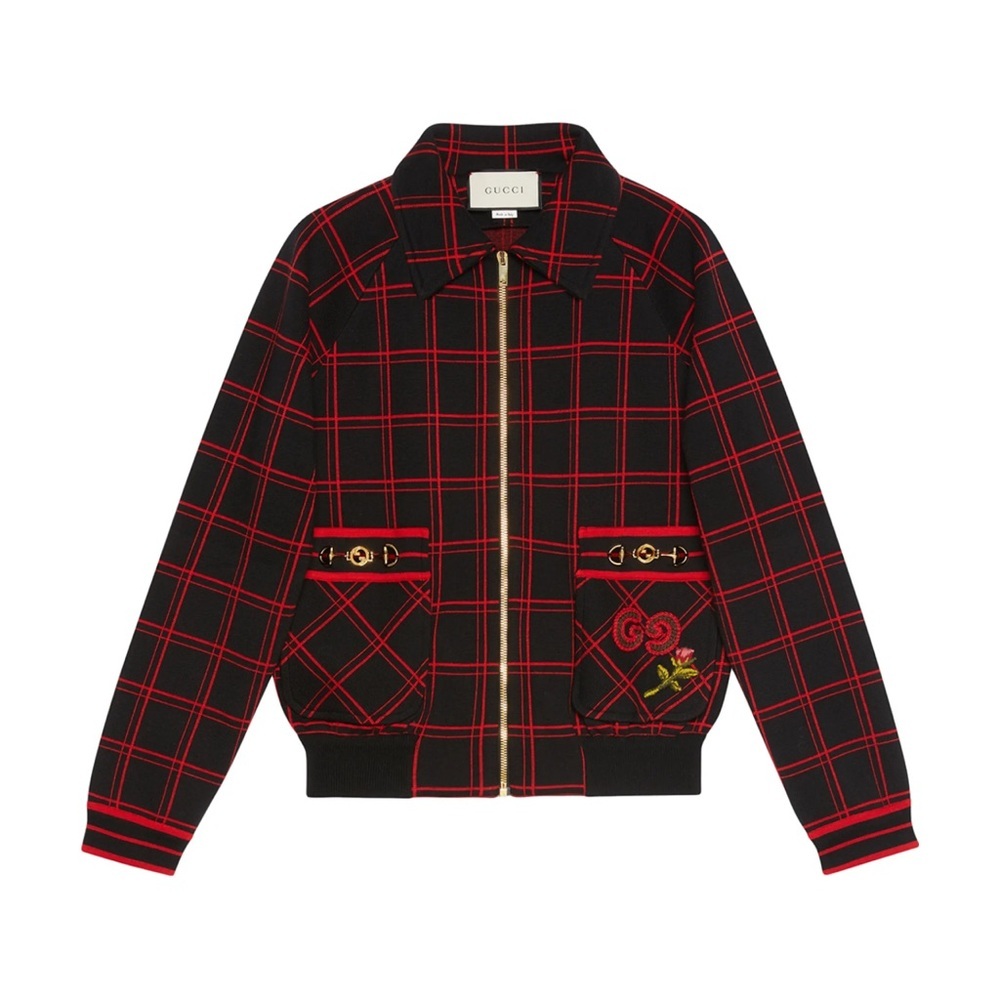 SOLD! Gucci Black and Red Wool Bomber Jacket